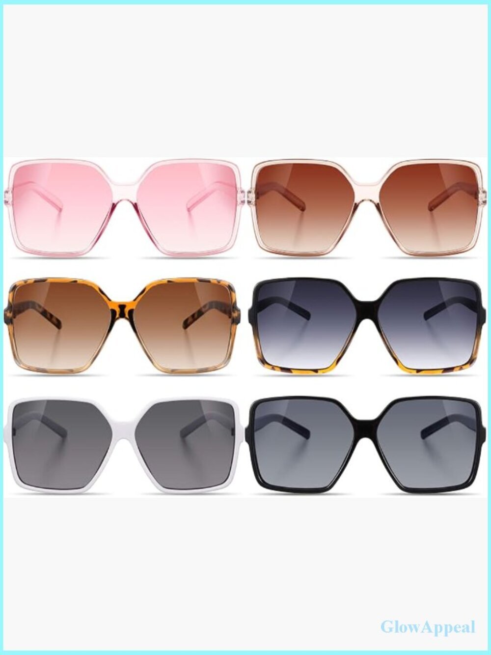 6 Pairs Oversized Square Sunglasses Retro Irregular Vintage Shades